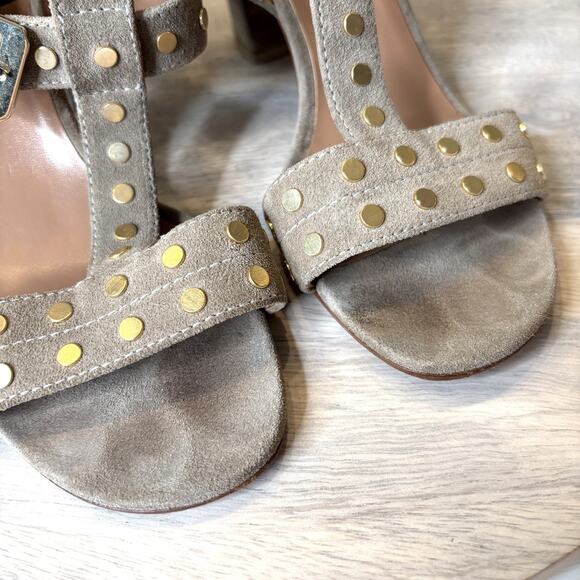 Laurence Dacade Suede Studded Block Heel Sandals Gray Taupe EU 37.5 US 7.5 Italy - Picture 13 of 13